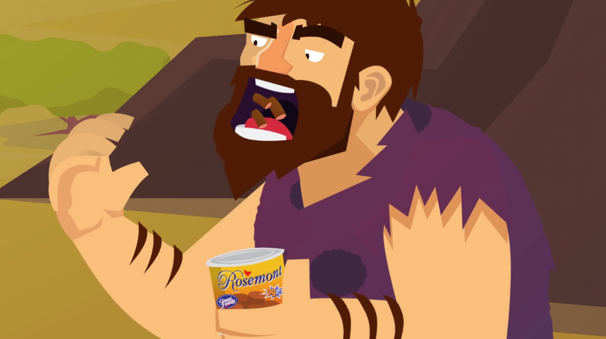 Animated man eating great food sausages