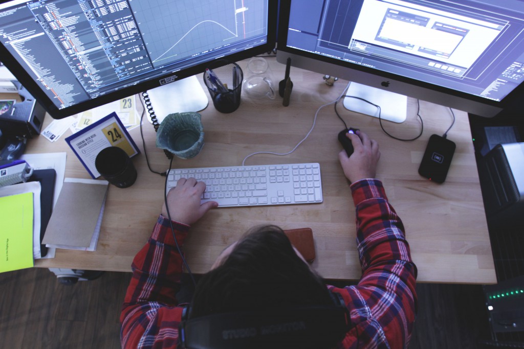 Overhead shot of senior animator working