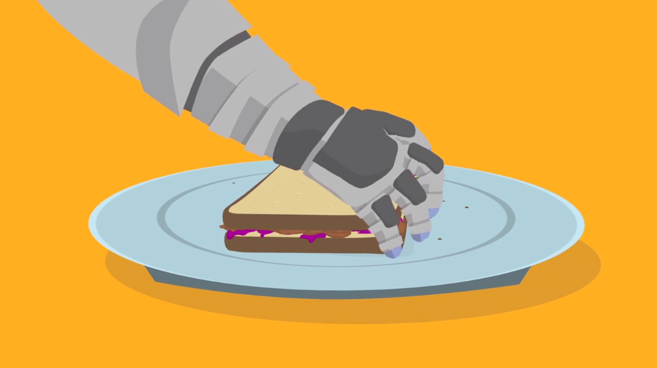 Robot hand grabbing a sandwich 