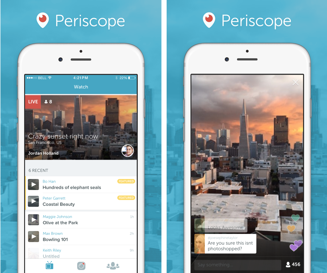 phone screen showing the periscope app