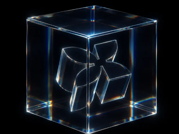 Glass cube holding the Digital Brew mark