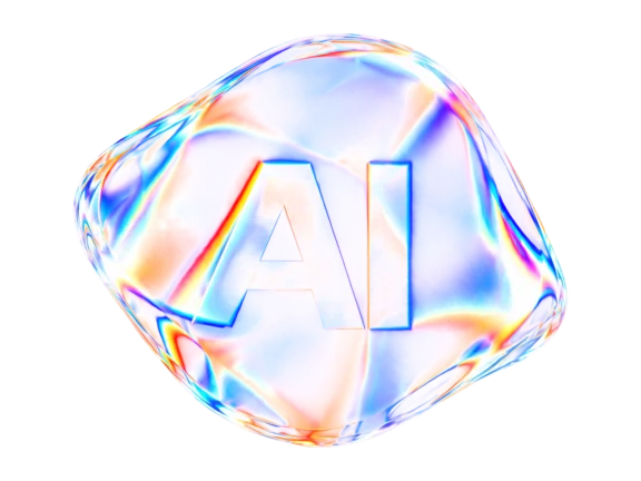 Prismatic glass bubble spelling AI